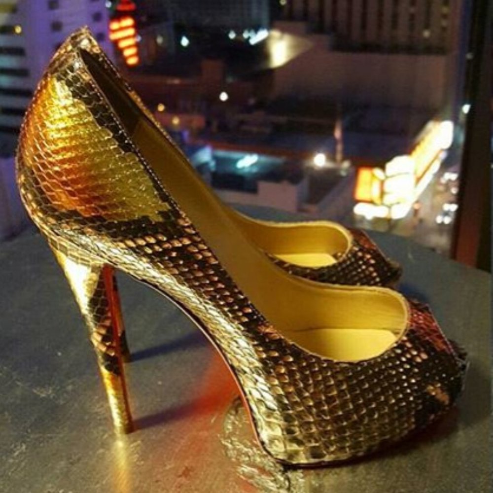 Christian Louboutin Python 120 Peep Toe Pumps - image 7